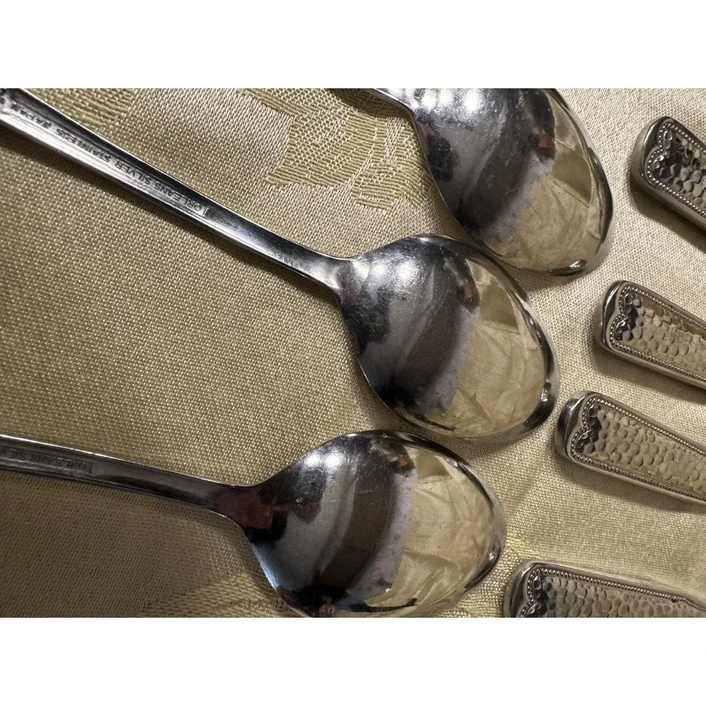 Vintage Orleans Silver ORL32 Stainless Flatware Hammered Handle Japan 15pc MCM